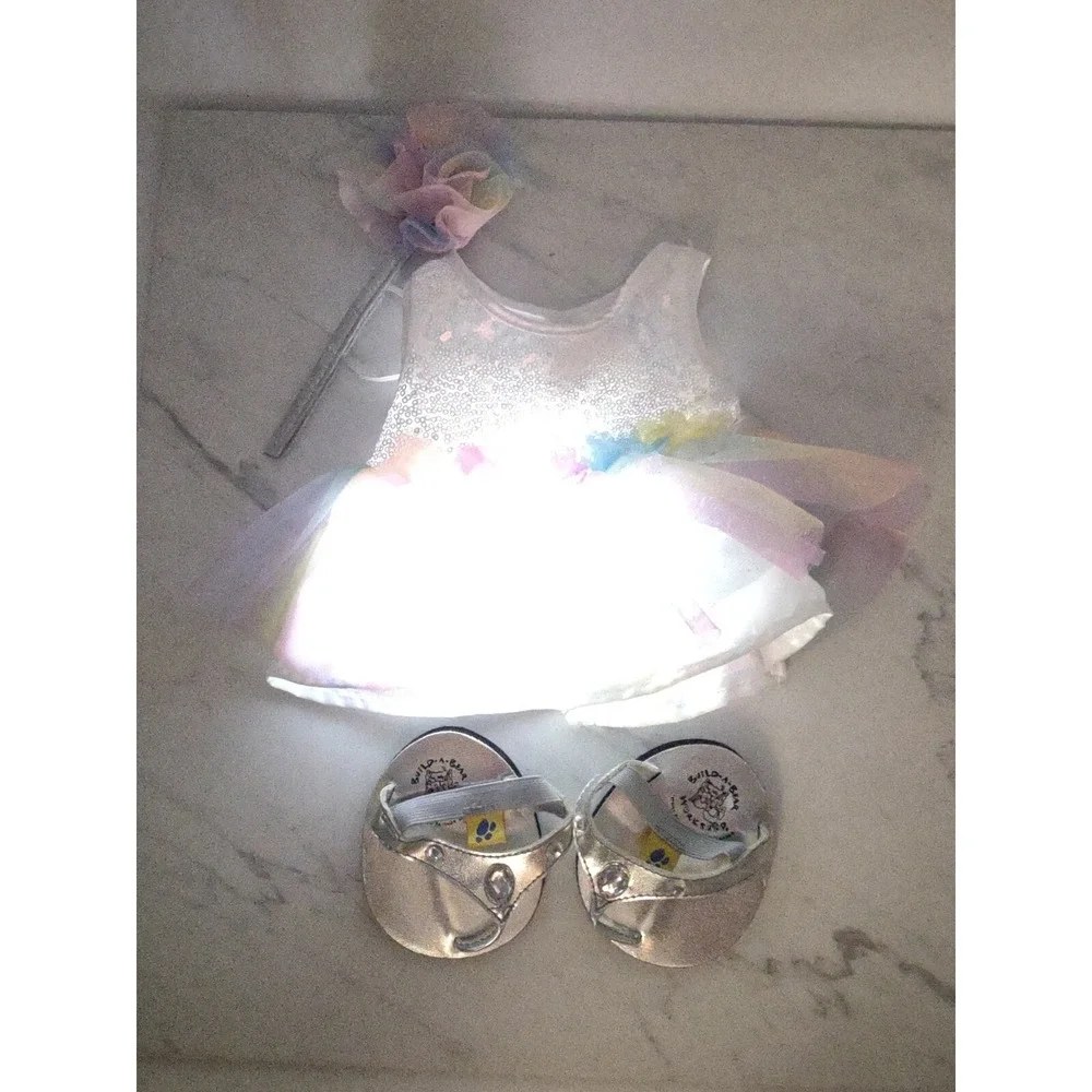 BUILD A BEAR LIGHT UP Fairy Dress Sequin Tulle Push Button Skirt Shoes Wand BAB - Picture 4 of 10